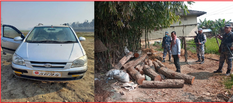 सशस्त्र प्रहरीद्वारा बेवारिसे कार र काठ बरामद