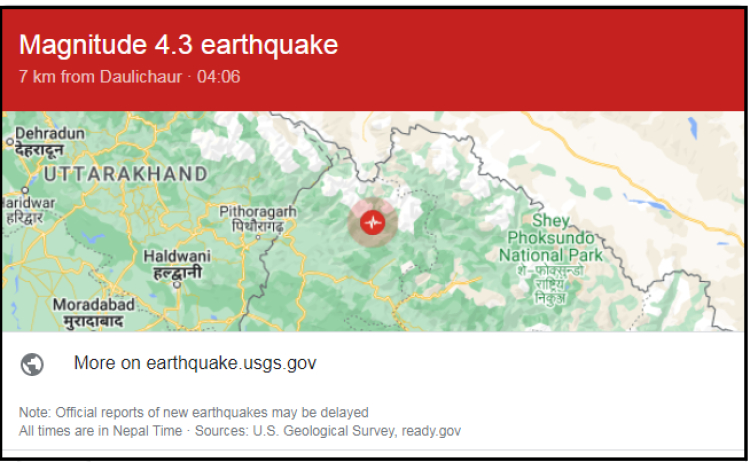 बझाङम भूकम्पको धक्का महशुस 