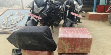 बारा प्रहरीद्वारा ६३ किलो गाँजा सहित दुईवटा मोटरसाईकल नियन्त्रणमा