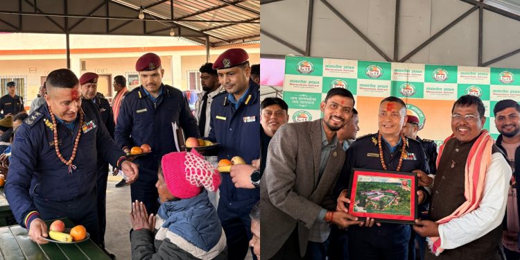 प्रहरी महानिरीक्षक कार्कीद्वारा मानव सेवा आश्रम वीरगञ्जको अवलोकन, दिउँसोको खाजा र खाद्यान्न सहयोग