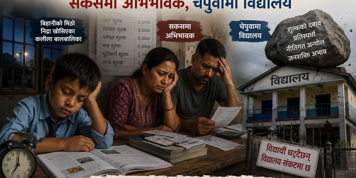 बिहानीको मिठो निद्रा खोसिएका कलीला बालबालिका, सकसमा अभिभावक, चेपुवामा विद्यालय